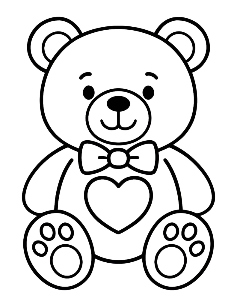 A free coloring page of a teddy bear for preschoolers.